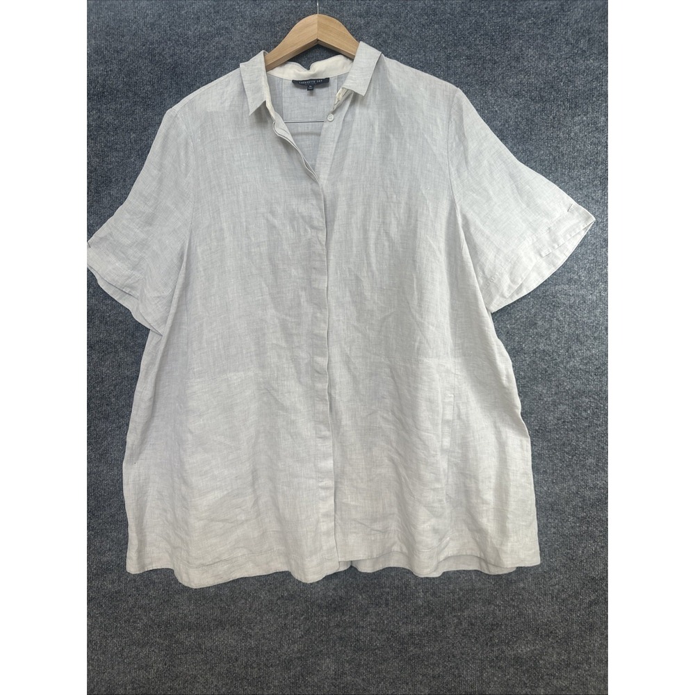 Lafayette 148 XL Linen Lagenlook Button-Up/Khaki Shirt Beige Pockets